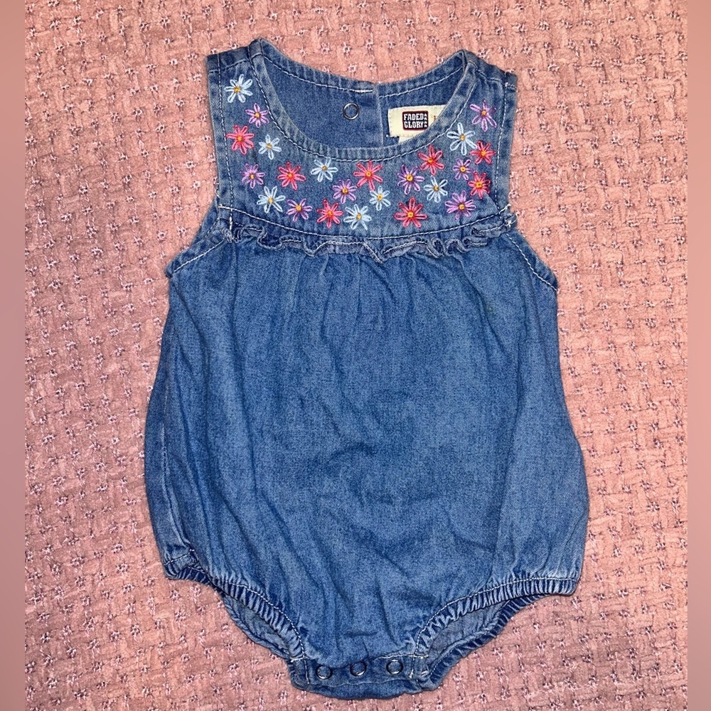 Custom Embroidered Faded Glory Denim Bodysuit Infant 0-3M